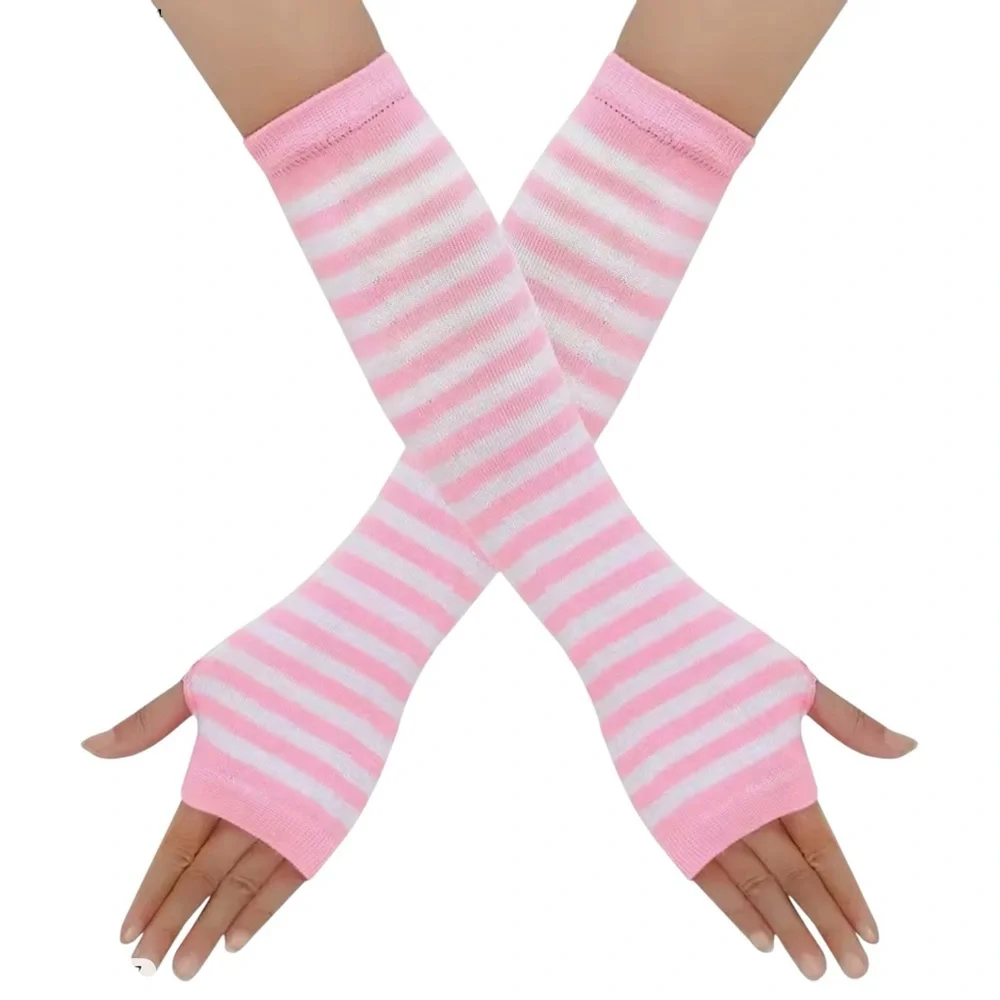 Pink and White‎ Striped Arm Warmers
